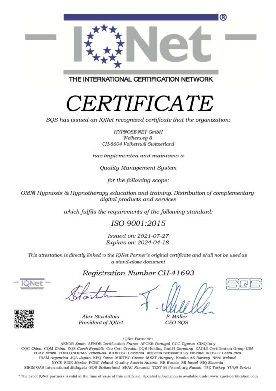 IQNET Zertifikat OMNI-Hypnose.NET GmbH